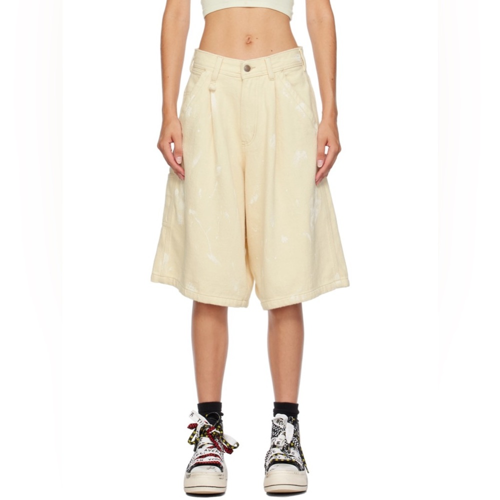 R13 Off-White Jesse Carpenter Denim Shorts - size 24, waist 28”
